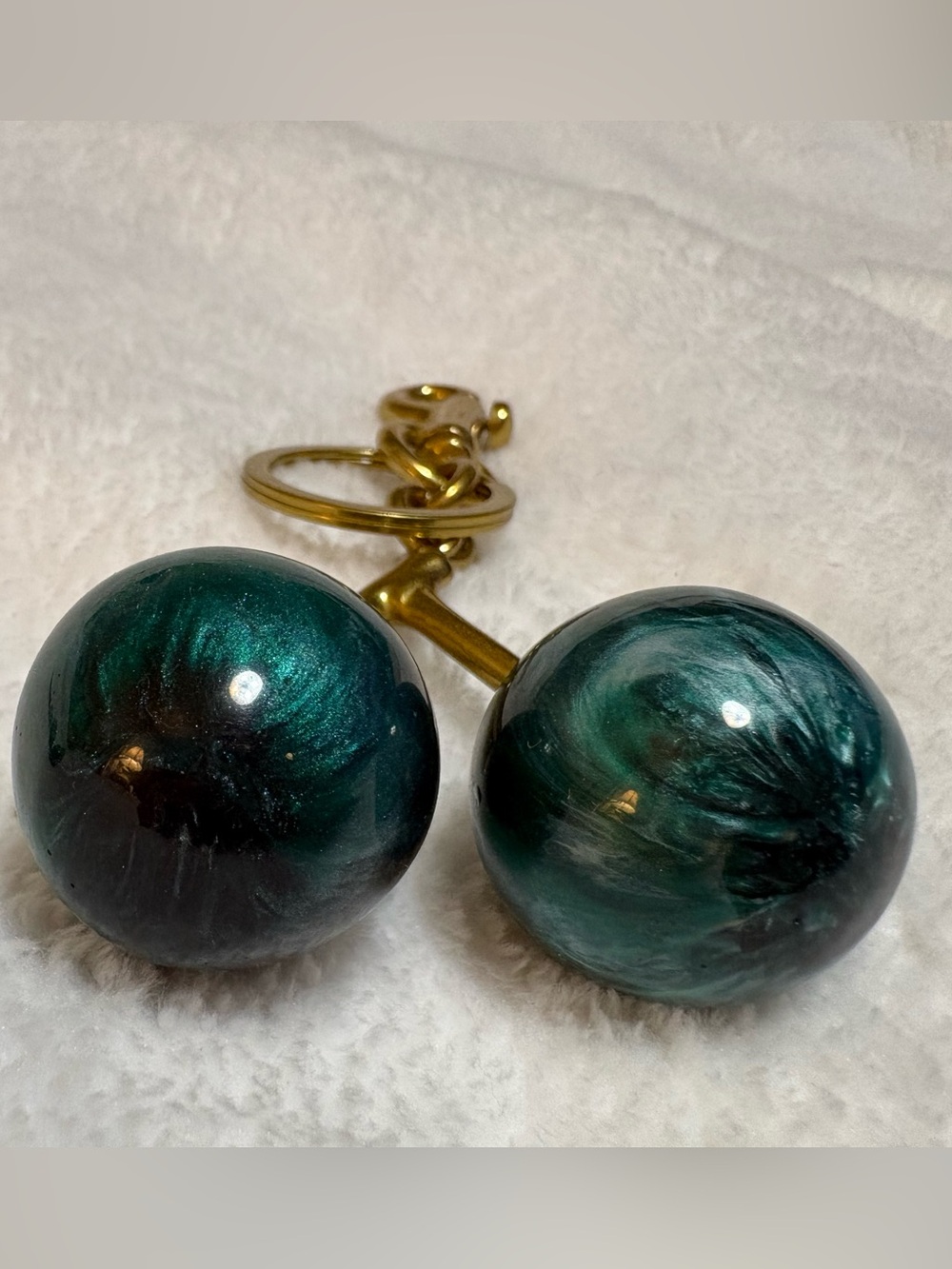 Emerald Green Bag Charm/Keychain w/Swirled Green Spheres GOLDTONE hardware
